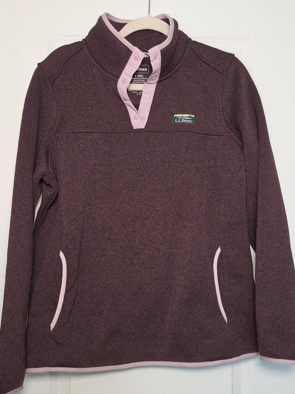 L.L.Bean Women’s L Snap Neck Fleece Pullover Plum Outdoor Fisherman Aesthetic - Picture 2 of 10